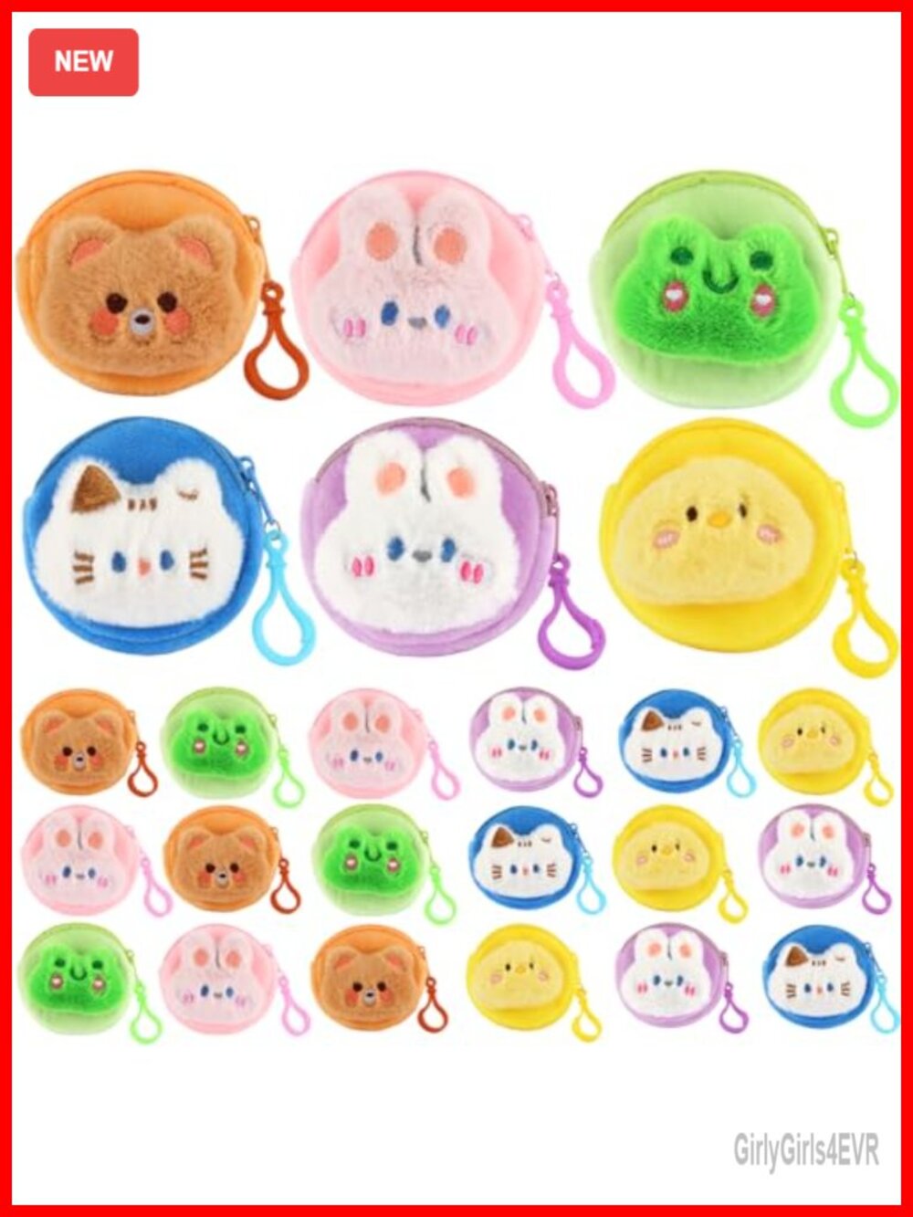 24 Cute Coin Purses Plush Mini Wallet with Zipper Keychain Kawaii Plush Coin